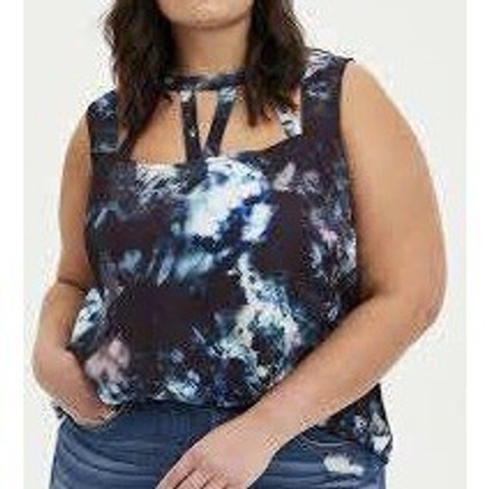 Torrid Blouse Womens 1 Blue Tie Dye Strappy Cage Neck Top